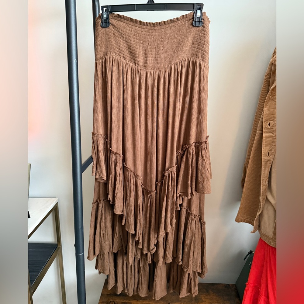 Free People Brown “The Convertible Skirt” Tiered Maxi Skirt